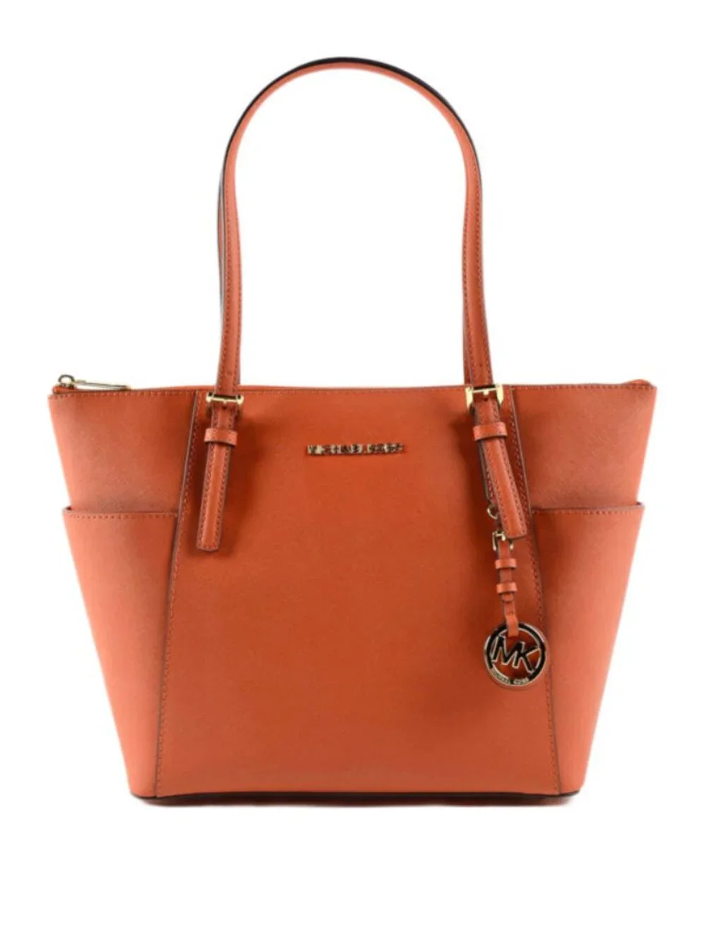 Michael Kors Orange Saffiano Leather Jet Set Tote Handbag